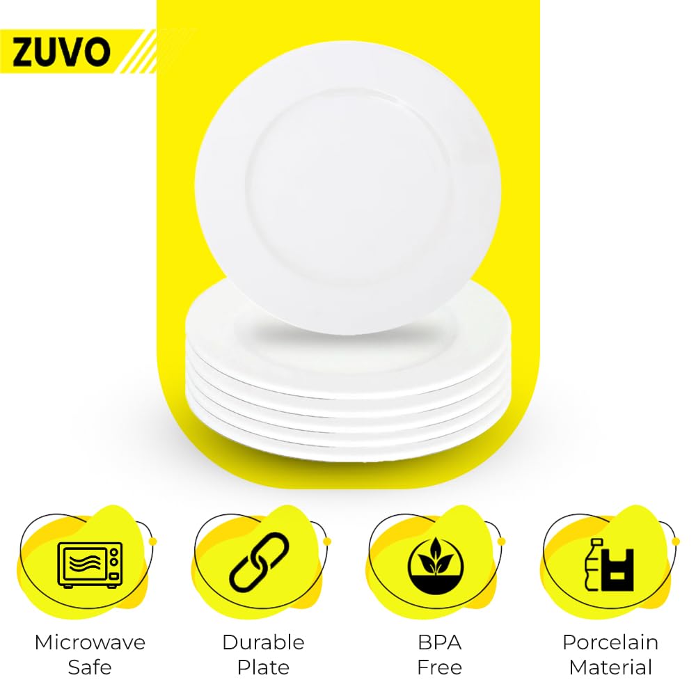 Zuvo Dinner Plates Set of 6-10.5 Inches White Porcelain Large Dinner Plates - Dishwasher and Microwave Safe Rim Shape Plates Set - Image 3
