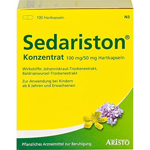 Sedariston Konzentrat Kapseln 100 Stück– Pflanzliche Unterstützung bei nervöser Unruhe und Einschlafstörungen mit Extrakten aus Johanniskraut und Baldrian Sedariston Konzentrat Kapseln 100 Stück– Pflanzliche Unterstützung bei nervöser Unruhe und Einschlafstörungen mit Extrakten aus Johanniskraut und Baldrian