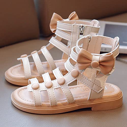 Toddler Girls’ Sandals Leatherette Studded Gladiators Sandals Flat Roman Sandals Big Kids Summer Outdoor Beach Shoes (White, 3.5 Big Kids)4