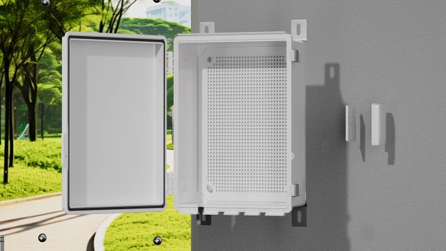 Image of Electrical Junction Box, Ventilated Design, Cable Grommets, Indoor /Outdoor Use with Mounting Panel & Hinged Cover. Waterproof IP 65. (Grey Cover, 13.8 inchx9.7 inchx5.9 inch)
