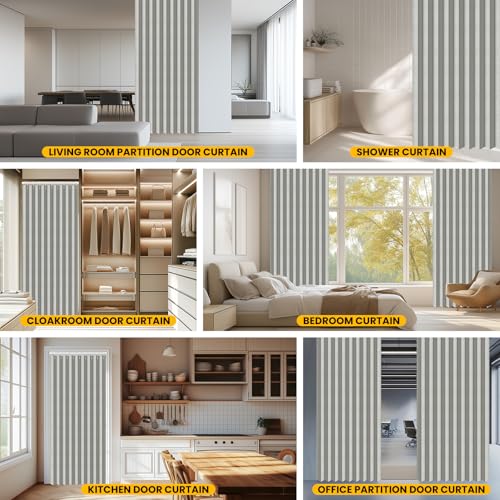 Image of AJAZZ Blackout Accordion Doors with Curtain Rods Adjustable 28-39 inch Long Interior Invisible Folding Door for Bedroom Living Room Doorway Curtain Sets (1 Pack, 43 W x 78 L, Grey)