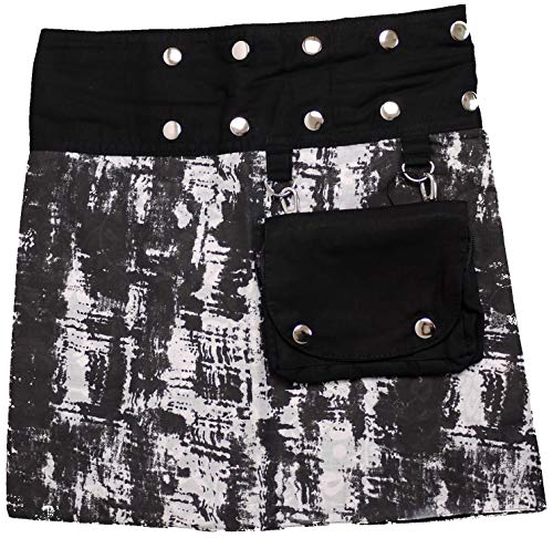ufash Mini Falda Cruzada para Las Mujeres, de la India - con 18 Botones de presión - Reversible con 2 diseños Diferentes y un Bolsillo adosado - Ropa de Fiesta Goa, Estampado 16
