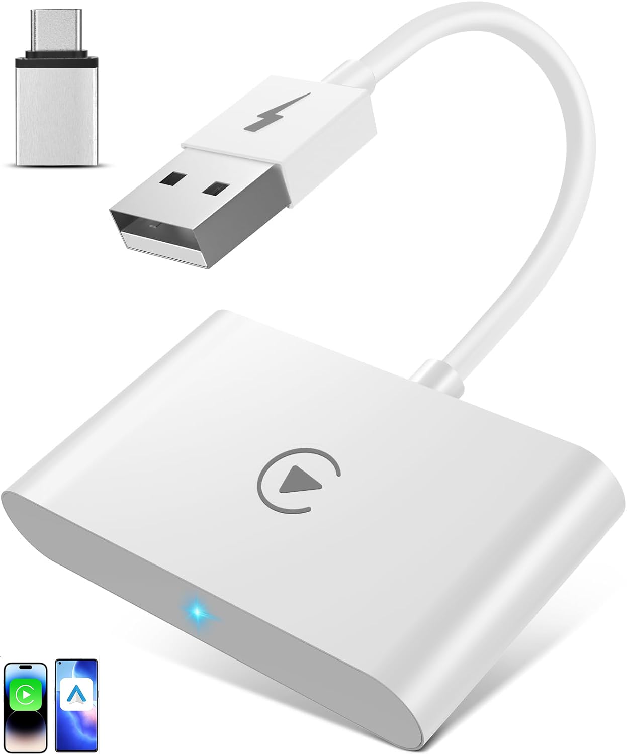 CarPlay Wireless Adapter UK, Android Auto Wireless Adapter UK, 2024 Upgraded 2 in 1 Smart Dongle Convert OEM Wired CarPlay & Android Auto to Wireless, Support 600+ Vehicles from 2017+ (Ivory White)
