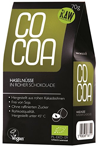 HAZELNOTEN IN RAUWE BIO CHOCOLADE 70 g - COCOA