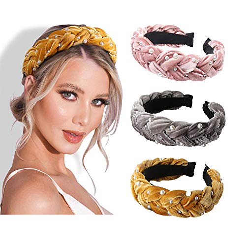 Women Pearl Knot Headbands Velvet Wide Head Hoop Elastic Turban Headwear Hair Accessories for Women Girls