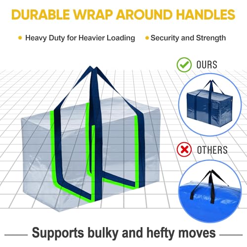10 Pack VENO Heavy Duty Moving Bags and Christmas Storage Bins - Alternative to Boxes, Ideal for College Packing (Blue)