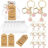 Ecation 20 Set Light Pink Flower Keychain Party Favor Set Daisy Keyring Flower Keychain Kraft Tag Organza Bag for Guest Wedding Party Bridal Shower Gift
