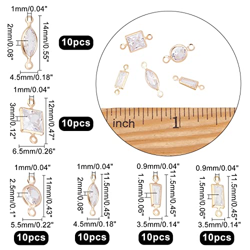 NBEADS 60 Pcs 6 Styles Brass Micro Pave Clear Cubic Zirconia Links - Image 2
