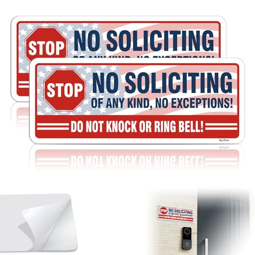 2 Pack No Soliciting Signs for Ring Doorbell,Reflective Aluminum Sticker