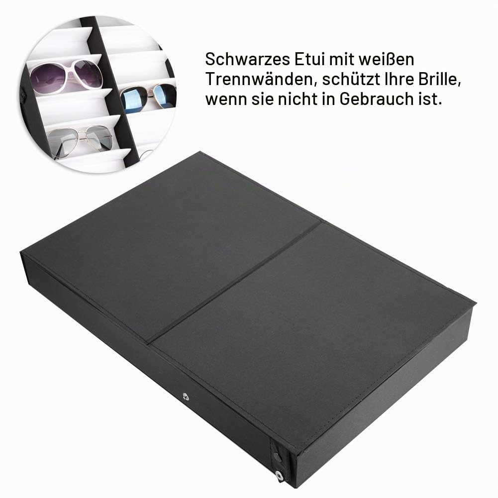 Sonnenbrillen-Organizer, Aufbewahrungsbox, 16 Fächer, Brillen-Vitrine, Aufbewahrungsbox mit Abdeckung, Schmuck-Display, Sammlungshalter für Damen und Herren, 48,5 x 33 x 6,1 cm, Schwarz , 50 * 35 *