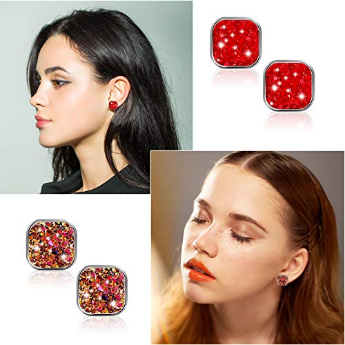 Hicarer 32 Pairs Square Druzy Stud Earrings Bohemian Square Stud Stainless Steel Pierced Earrings Jewelry for Women Mother's Day Gift2