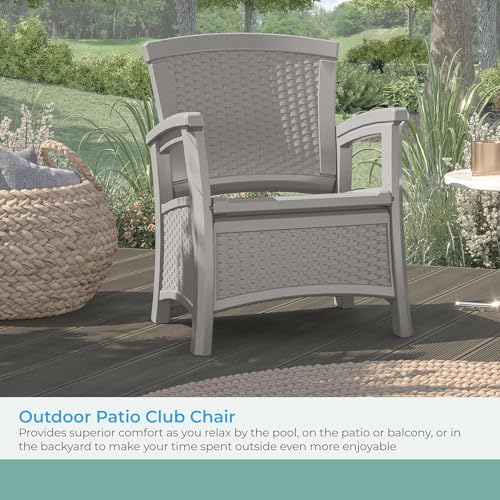 Suncast Elements Outdoor Resin Club Chair with 11 Gal Storage Area Modern Storage Chair for Patios 1875 W x 1875 D x 18 H Gray
