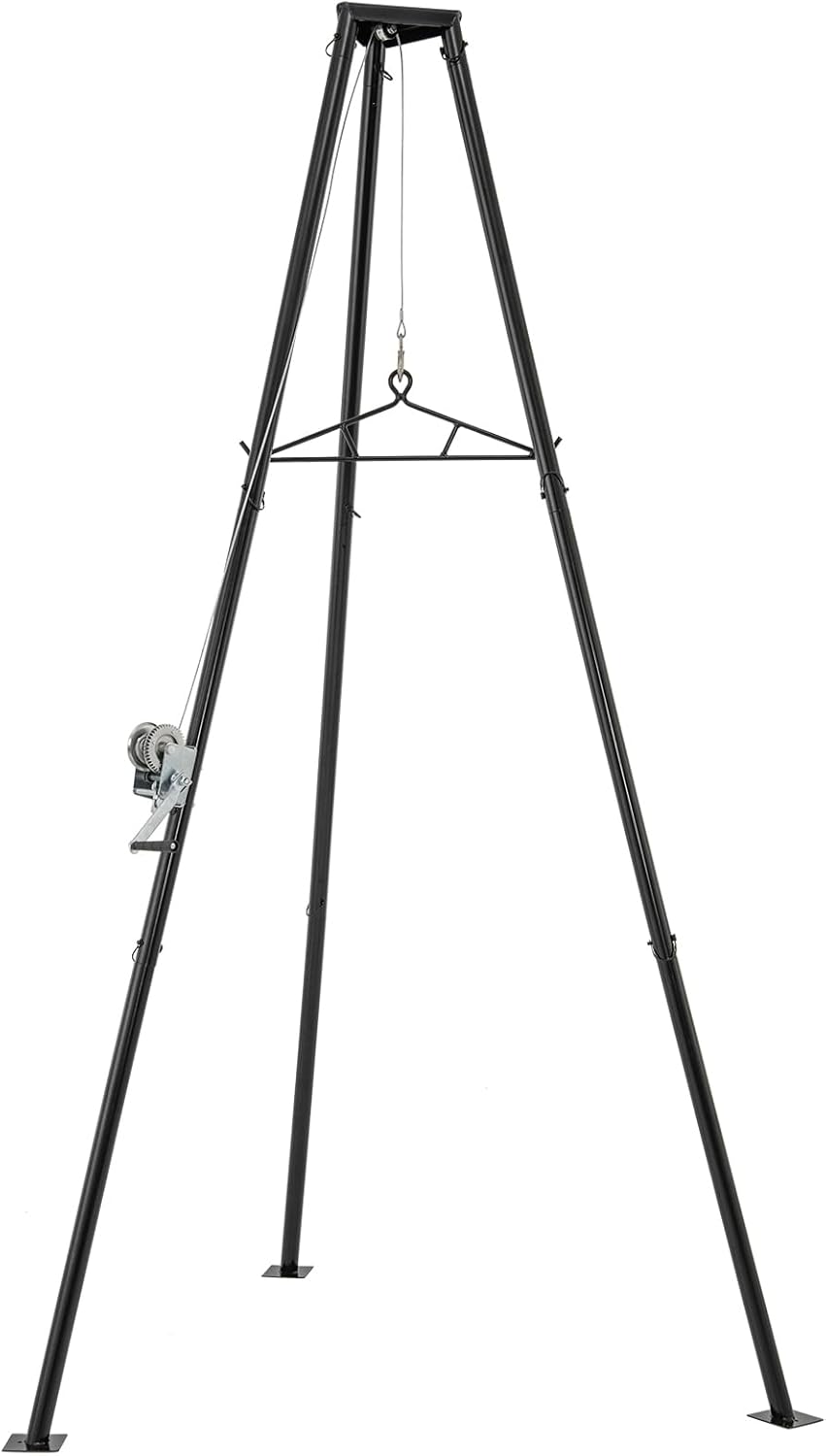 Moccha 600 LBS Tripod Game Hoist, Heavy-Duty Deer Hanger with Adjustable Gambrel & Manual Winch, Deer Hunting Skinning Rack, Deer Tripod Hoist Kit, Game Hanger for Hunting Season, Field Dressing