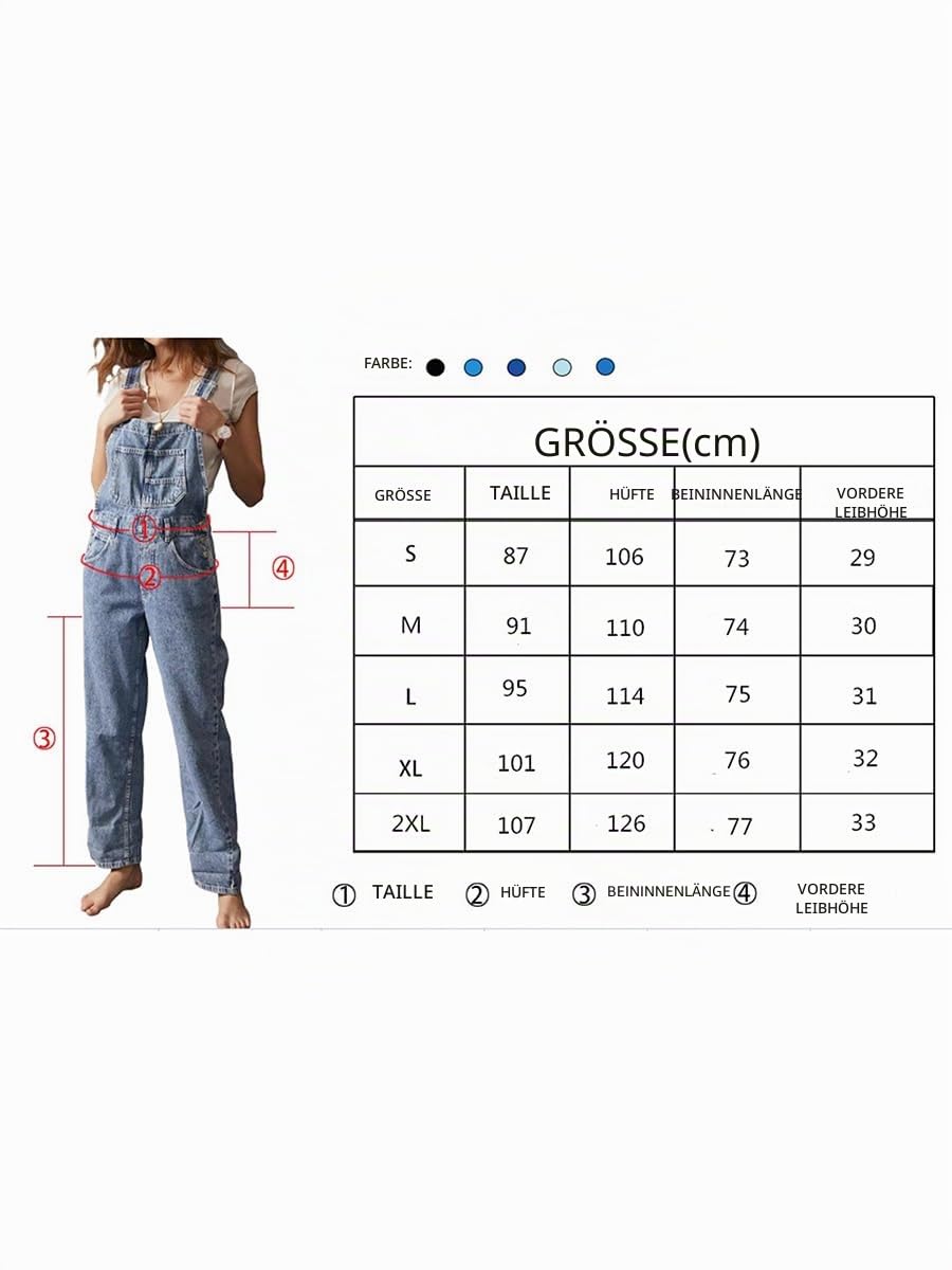 Achlibe Damen-Denim-Overall, Jeans-Overall, lässiger Strampler, verstellbarer Riemen, konisches Bein, Latzhose, Baggy-Latzhose