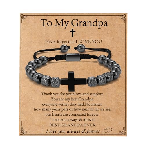 Image of Cross Bracelet for Boys Teens, Adjustable Obsidian Beads Bracelets Christian Religious Jewelry Gifts for Teen Teenage Boys