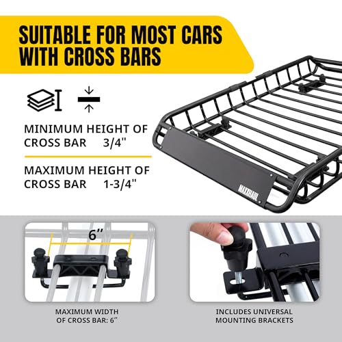 Image of MaxxHaul Steel Roof Rack Cargo Basket, 46 inch x 36 inch x 4.5 inch Roof Top Carrier, Universal Fit for Cars, SUVs, Vans, and RVs, 150 lb Capacity, Weather-Resistant Easy-Install Cargo Storage (70115)