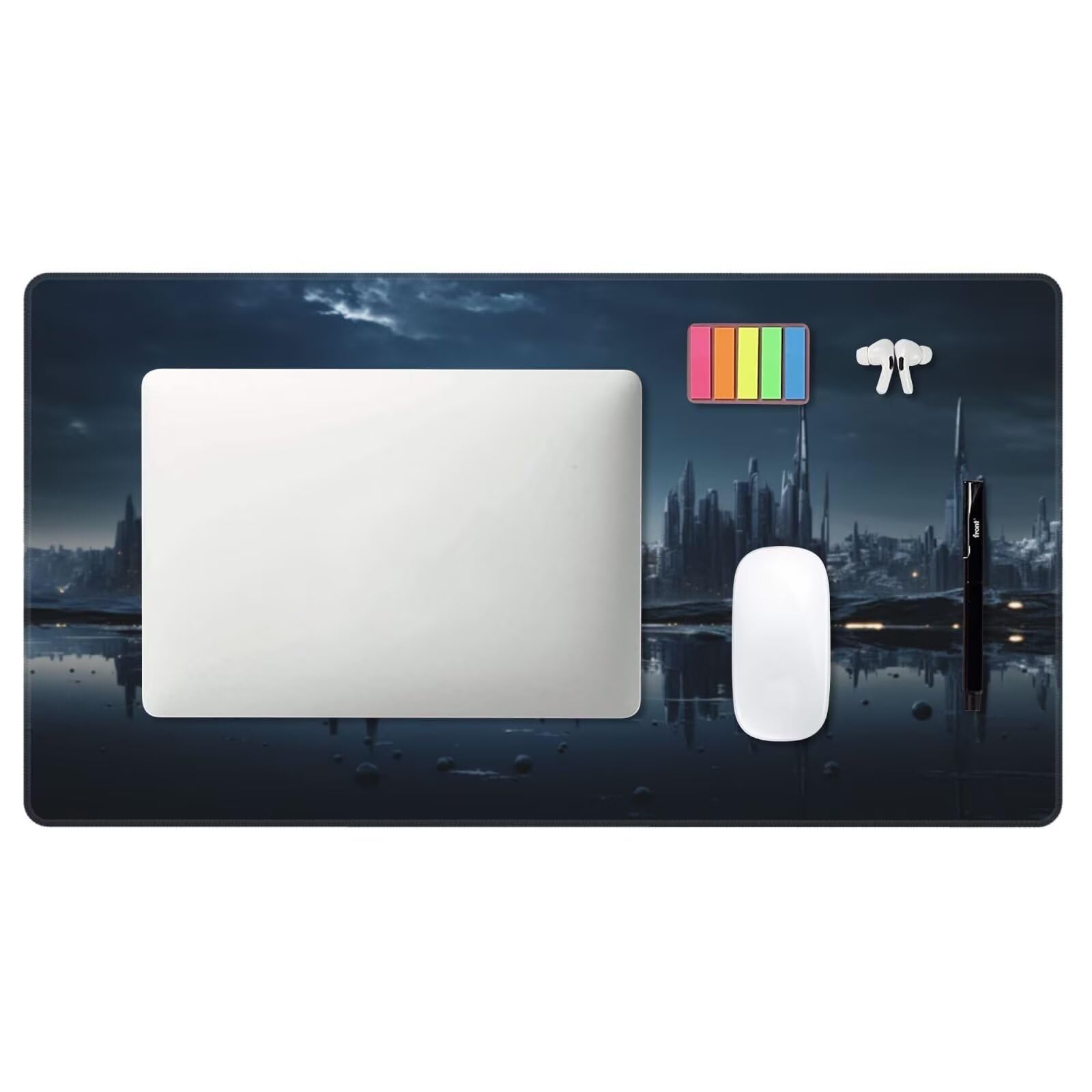 Alfombrilla de Ratón Gaming Grande XXL 1200x600x4mm con Bordes Cosidos Tela Micro Tejido, Base de Goma Antideslizante y Mouse Pad, para Teclado Jugadores Escritorio PC, Oficina Ciudad de la Luna Y6133