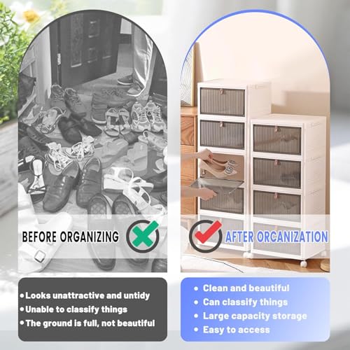 Image of 5 Pack Plastic Cupboard for Storage Multipurpose Stackable Cabinet Drawer, Foldable Wardrobe Organizer for Clothes, Kitchen Storage Cabinet, Modular Almirah with Magnetic Doors, Wheels (White)