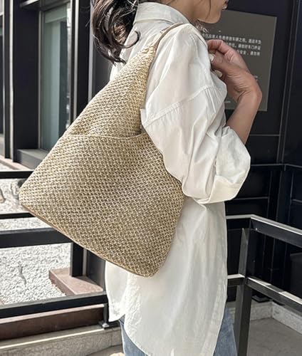 Bolso de hombro tejido grande de playa de paja miniatura 7