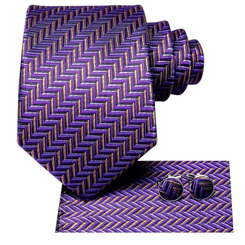 Image of Dubulle Mens Paisley Floral Silk Tie for Men Striped Necktie and Pocket Square Cufflinks Set Wedding Business