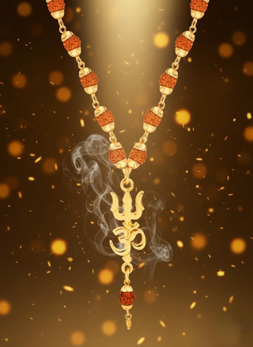 5 Mukhi Rudraksha Mala With Religious Shiv Trishul Pendant | Indian Spiritual jewellery For Men And Women