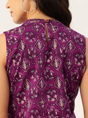 Image of feranoid Unique Printed Choker Neck Back Button Sleeveless Long Kurti