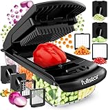 Fullstar Vegetable Chopper Vegetable Cutter - Food Onion Salad Veggie Chopper with Container - French Fry Potato Dicer Slicer Cutter - Kitchen Tools & Gadgets (4-in-1 Black)