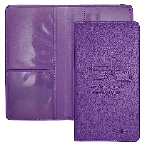 Car Registration and Insurance Card Holder - Leather Vehicle Glove Box Automobile Documents Paperwork Wallet Case Organizer for ID, Driver's License, Key Contact Information Cards - Men&Women -  HIIXHC