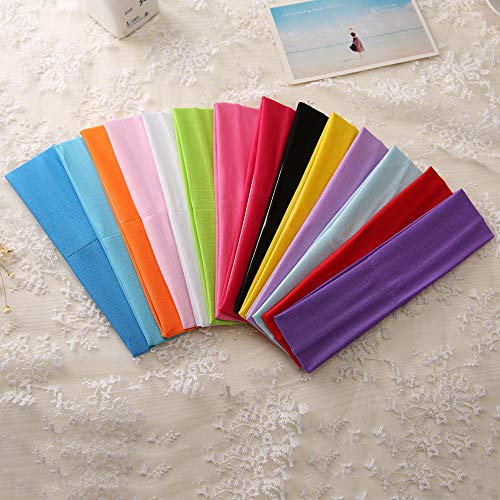 Image of Sport Yoga Headbands,Pack of 14,Fashion Soft Elastic Polyester Sweatband Yoga Stretchy Headband for Women Man Girl (Yellow)
