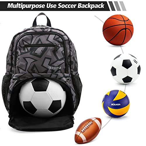 Zoea Youth Soccer Bags - Boys Girls Backpack For Soccer, Basketball & Football & Volleyball With Ball Compartment (Camouflage Black) #TOP5