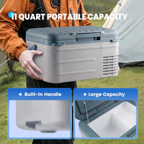 Image of 12 Volt Refrigerator, 11QT Mini Portable Car Fridge, Freezer Compressor Electric Cooler -4℉~68℉, 12 /24V DC 100-240V AC for Truck Van RV SUV Travel Camping Road Boat Trips
