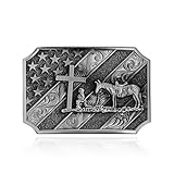 YOQUCOL American USA Flag Religion Horse Horseman Cross Belt Buckle Silver Western Cowboy Belt Buckles for Men Boys