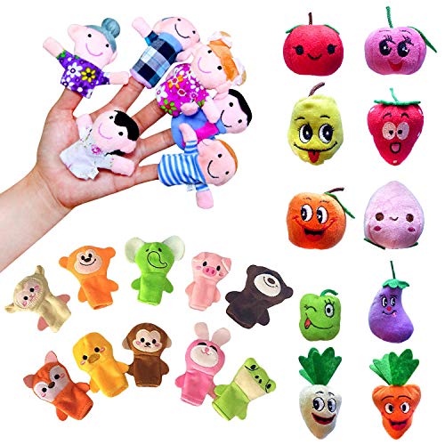 Sealive 26 Pcs Finger Puppets for Toddlers Kids Adults, Farm Animals, Family Members and Fruits Hand Puppet, Story Time Soft Velvet Dolls Props Toys Easter Basket Stuffers Toy Set