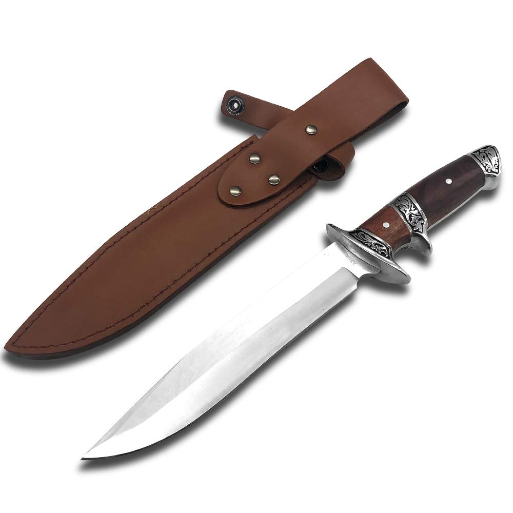 FU-GLBY Bowie Knife with Leather Sheath Rosewood Handle Full