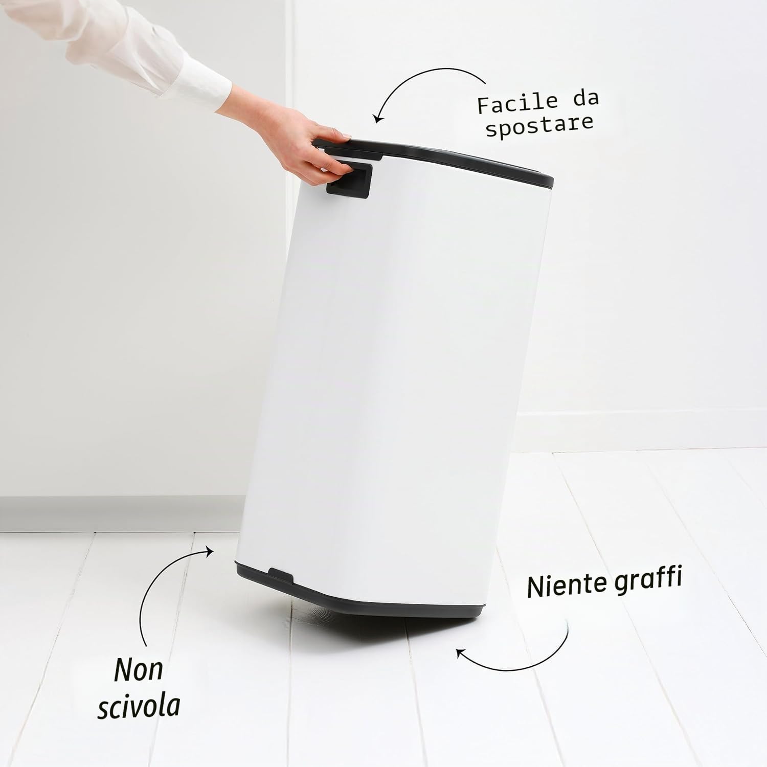 Brabantia Bo Touch Bin 30L (Matt Black), Pattumiera rettangolare salvaspazio, Cestino con apertura soft touch, Secchio spazzatura con secchio interno rimovibile e sacchetti PerfectFit inclusi