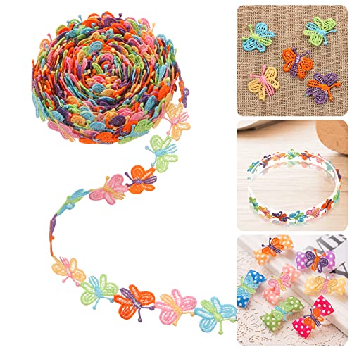 Rainbow Butterfly Lace Ribbon Trim, Uhomeny 7Yards Color Ribbon Lace Butterfly Applique Butterfly Knitting Wedding Embroidered Diy Patchwork Butterfly Applique Sewing Dressmaking Edging Trimming Craft #TOP11