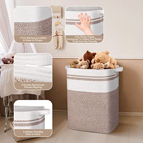 Dofasayi Laundry Basket - Large Woven Rope Tall Laundry Hamper With Handles, Living Room Decorative Blanket Basket, Collapsible Large Storage Basket For Living Room, Bedroom 17X13.8X22.1'' Light Brown #TOP2
