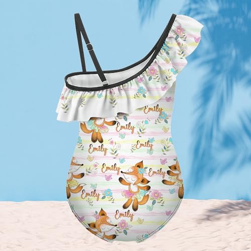 Girls One Piece Swimsuit‌‌ Custom Name Personalized One Shoulder Swimwear Bathing Suit for Girl 6-12 Year2