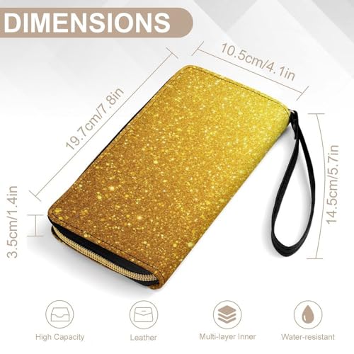 Women's Travel Zipper Purse Fashion Design, Huge Storage Capacity Purse, Cute Decor Wallet, Long PU Wallet With Rope Beautiful Gold Shining Glitter Sparkles Pattern2