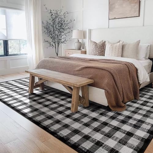 Image of Checkered Area Rug, 8x10, Black and White | Washable, Non Slip, Modern Neutral, For Living Room Bedroom Office Patio Dining Room