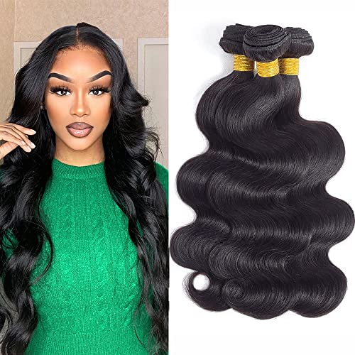 Human Hair Bundles (26/28/30Inch) 9A Brazilian Virgin Body Weave Human Hair 3 Bundles 100% Unprocessed Human Hair Bundles Body Wave Double Weft Bundle Natural Color （Totally 210Gram）