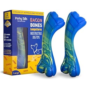 Perky Tails Indestructible Dog Toys for Large Dogs – Large Dog Toys, Built for Aggressive Chewers & Canine Vision – Hard Dog Toys with Delicious Bacon Flavour, 2-pack