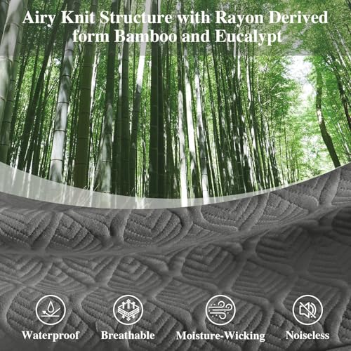 Image of Twin Mattress Protector, Waterproof Mattress Pad Washable Rayon Mattress Cover Breathable Noiseless Bed Protector 3D Patterns 5 inch - 21'' Elastic Fitted Deep Pocket(Dark Grey)