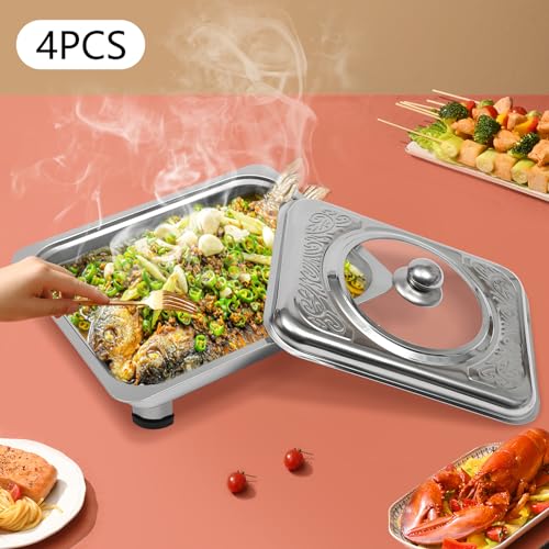 Chafing dishes chauffe-aliments de buffet rectangulaires en inox lot de 4 - 3