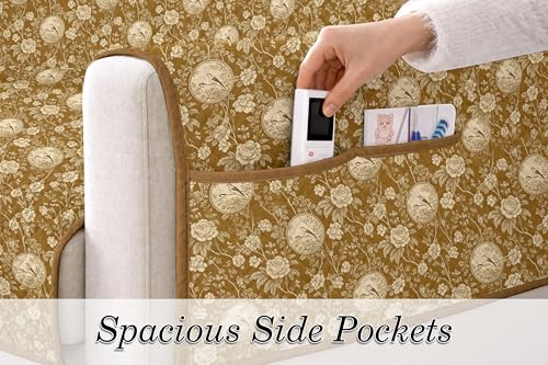 Image of Cloth Fusion 300 GSM Quilted Jaipuri Theme Printed 2 Seater Sofa Cover Mat-Style Fully Covered with Armrest Pockets, Adjustable Straps & Lock Fit (120 cm Seat Run, Floral Toile)