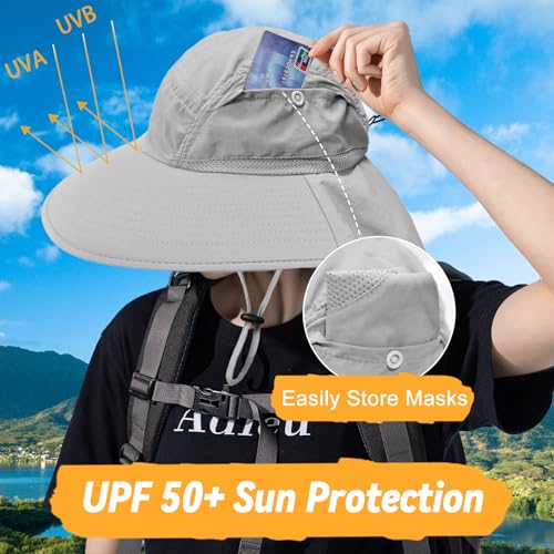 Image of Sun Hats for Men Women Detachable Face Cover Wide Brim Fishing Hats with Neck Flap UPF 50+ Outdoor Safari Hats