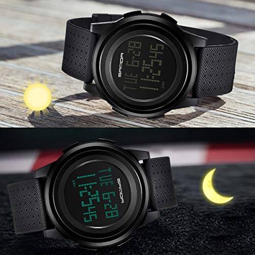 Foto von A ALPS Herren-Armbanduhr, Sportuhr, digital, wasserdicht, multifunktional, mit Alarm/LED-Licht/Chronograph/Kalender, Datum mit Silikonband, für Herren, 01-All Schwarz, Gurt