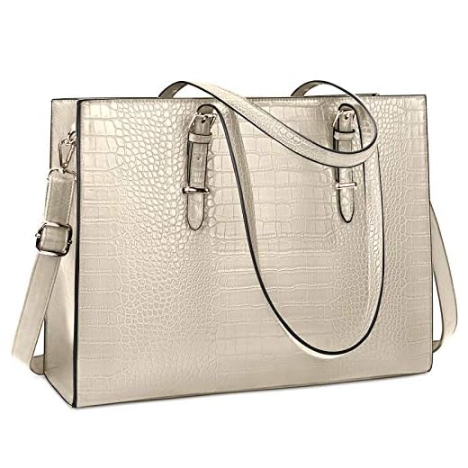 Bolsa feminina para laptop de 15,6 polegadas, tipo tote, elegante, de couro, à prova d'água, de mão e de ombro, profissional, para trabalho, escritório e negócios, grande capacidade