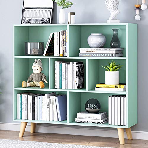 Image of IOTXY Wooden Open Shelf Bookcase - 3-Tier Bookshelf with Leg, Tiffany-Green