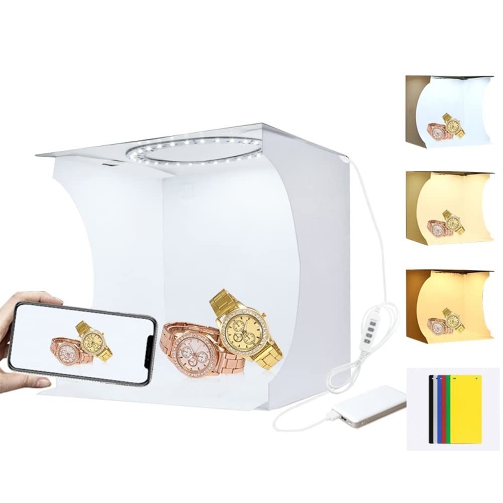 FLAA Portatile Photo Studio Light Box Mini Illuminazione da tavolo Softbox Cube Pieghevole Fotografia Illuminazione Ripresa Tenda Kit con Luce LED 6 Sfondi di colore per Prodotti di piccole dimensioni